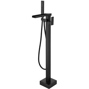 BWE Matte Black Single-Handle Freestanding Floor Mount Tub Faucet Bathtub Filler with Hand Shower