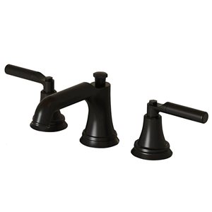 BWE 8-in Matte Black Widespread Double Handle Low-Arc Bathroom Faucet w/ Drain Kit