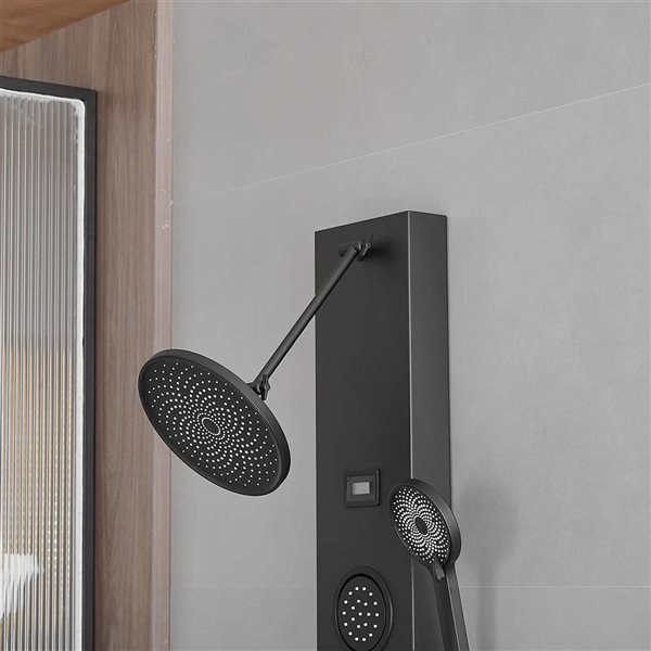 BWE 2-Jet Matte Black Shower Panel System with Rainfall Shower Head and Shower Wand