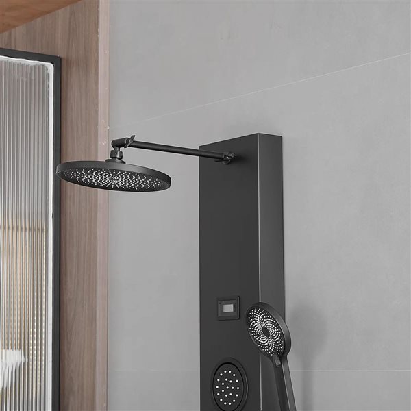 BWE 2-Jet Matte Black Shower Panel System with Rainfall Shower Head and Shower Wand