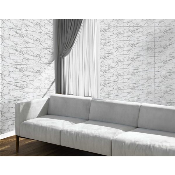 Dundee Deco Grey, White 2 ft X 1 ft Peel & Stick Wall Panels, 9.5 sq ft in total