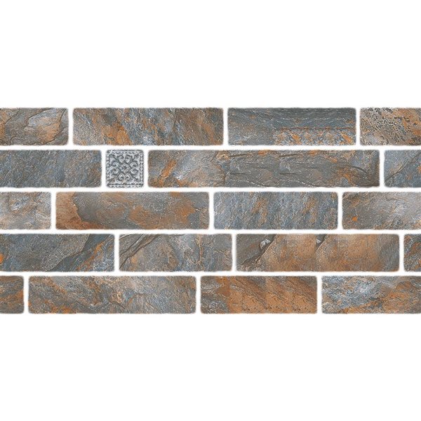 Dundee Deco Black, Orange 2 ft X 1 ft Peel & Stick Wall Panels, 19 sq ft in total