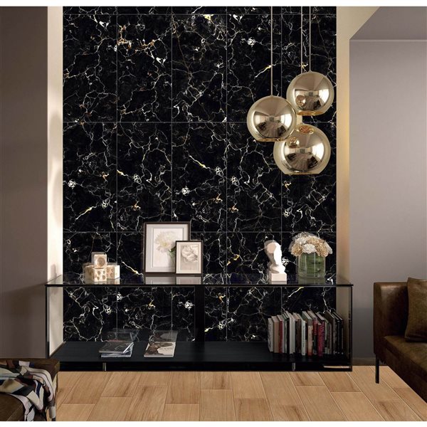 Dundee Deco Black, White, Gold 2 ft X 1 ft Peel & Stick Wall Panels, 9.5 sq ft in total