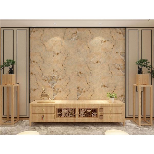 Dundee Deco Beige, Grey 2 ft X 1 ft Peel & Stick Wall Panels, 9.5 sq ft in total