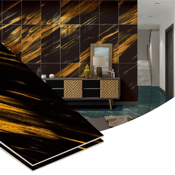 Dundee Deco Black, Gold 2 ft X 1 ft Peel & Stick Wall Panels, 9.5 sq ft in total