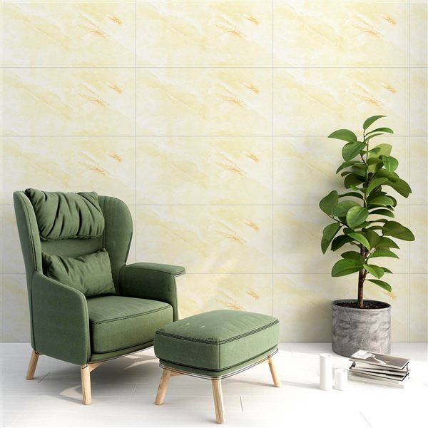 Dundee Deco Yellow, White 2 ft X 1 ft Peel & Stick Wall Panels, 9.5 sq ft in total