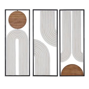 Décoration murale moderne Kade de Gild Design House 12 x 32 po métal noir/blanc et bois brun, ensemble de 3