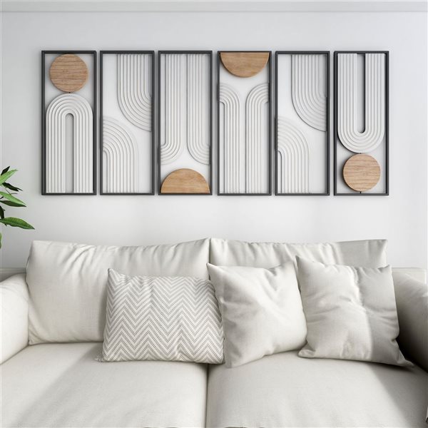 Décoration murale moderne Kade de Gild Design House 12 x 32 po métal noir/blanc et bois brun, ensemble de 3