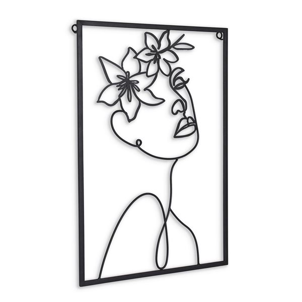 Décoration murale visage de femme et fleurs Haven de Gild Design House 14 x 20 po en métal noir