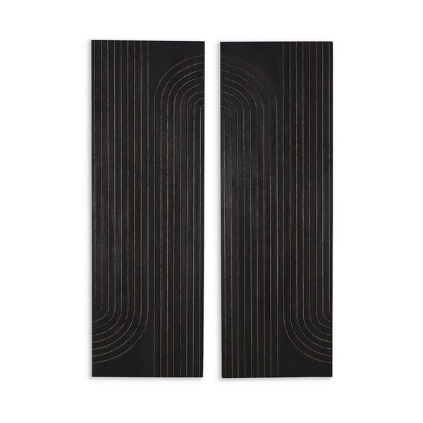 Décoration murale moderne Asher de Gild Design House en bois noir 12 x 36 po, ensemble de 2