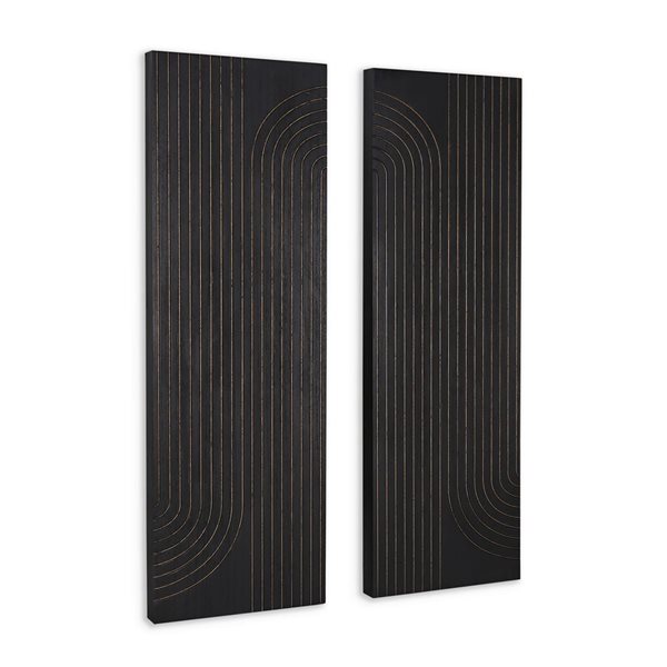 Décoration murale moderne Asher de Gild Design House en bois noir 12 x 36 po, ensemble de 2