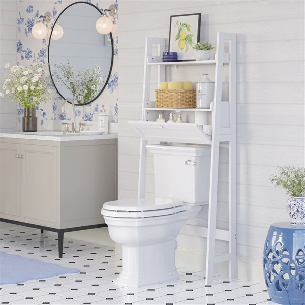 RiverRidge Home Amery 25 W x 58-in H White Composite Ladder Shelf Over-the-Toilet Storage