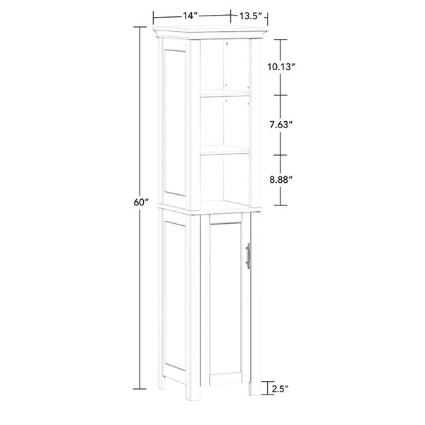 Meuble de rangement de salle de bains Somerset de RiverRidge Home 14 l. x 60 po h. composite blanc. 3 tablettes ouvertes