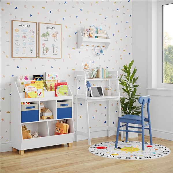 RiverRidge Home White Painted MDF Kids Desk with Ladder Shelf Storage