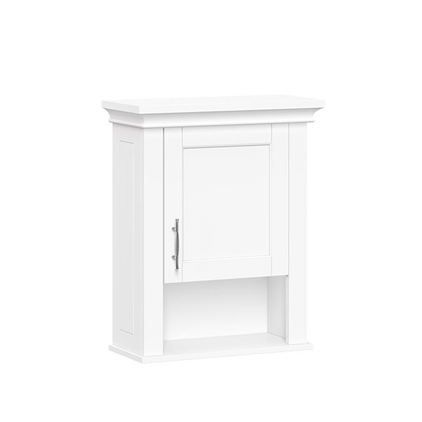 RiverRidge Home Somerset White Single-Door Wall Mount Bathroom Storage Cabinet w/ Open Shelves