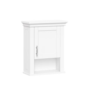 RiverRidge Home Somerset White Single-Door Wall Mount Bathroom Storage Cabinet w/ Open Shelves