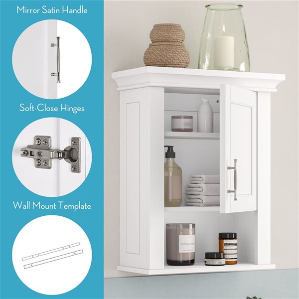 RiverRidge Home Somerset White Single-Door Wall Mount Bathroom Storage Cabinet w/ Open Shelves