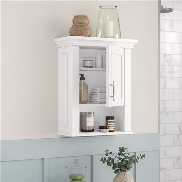 Armoire de rangement murale à une porte pour salle de bains Somerset de RiverRidge Home avec tablettes ouvertes, blanc