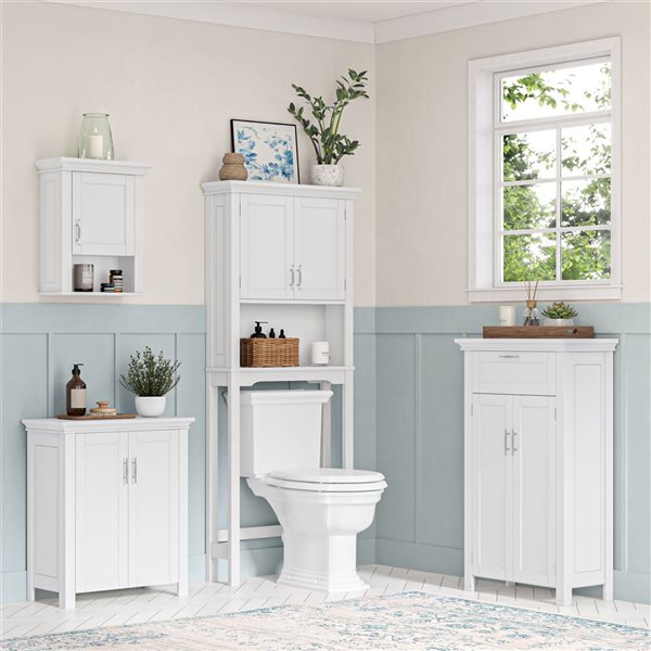 Armoire de rangement murale à une porte pour salle de bains Somerset de RiverRidge Home avec tablettes ouvertes, blanc