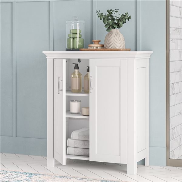 RiverRidge Home Somerset White Composite Two-Door Bathroom and Laundry Storage Cabinet Organizer w/ Adjustable Shelf