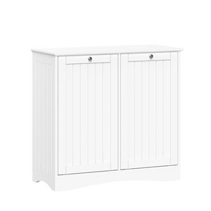 RiverRidge Home Ashland White Double Tilt-Out Laundry Room Hamper Storage Cabinet w/ Removable Cloth Storage Bags