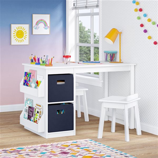 Table d'activités pour enfants RiverRidge Home composite blanc avec porte-livres et gobelets amovibles