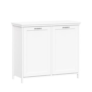 RiverRidge Home Somerset White Double Tilt-Out Laundry Room Hamper Storage Cabinet w/ Removable Cloth Storage Bags