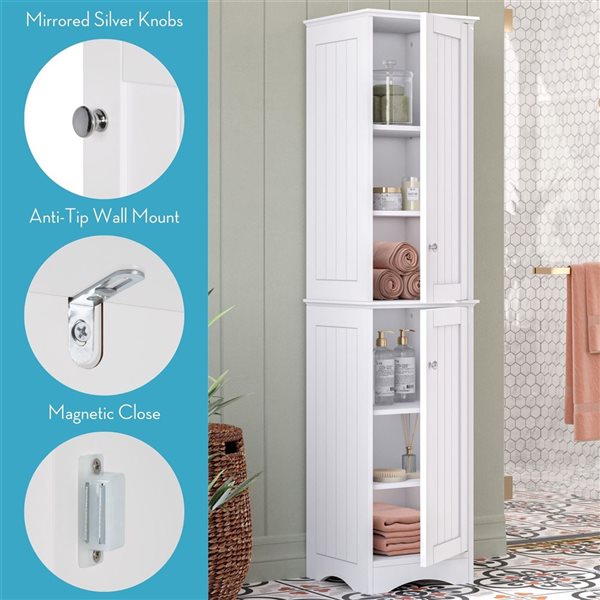 RiverRidge Home Ashland 14 W x 60-in H White Composite Two-Door Bathroom Storage Cabinet Organizer