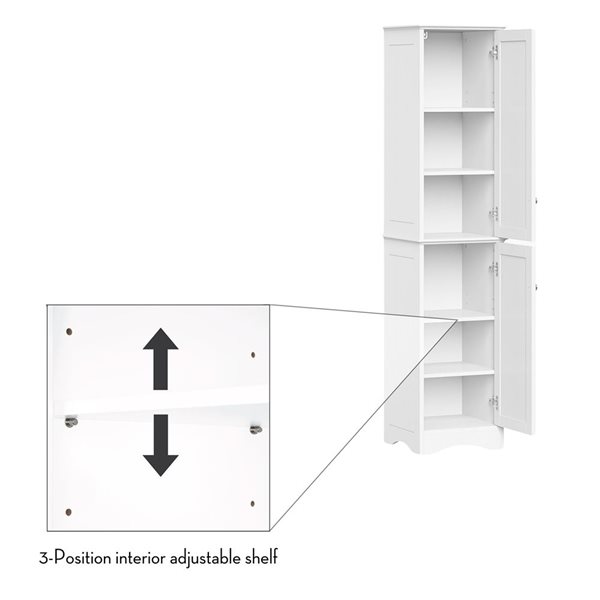 RiverRidge Home Ashland 14 W x 60-in H White Composite Two-Door Bathroom Storage Cabinet Organizer