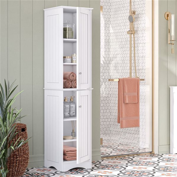 RiverRidge Home Ashland 14 W x 60-in H White Composite Two-Door Bathroom Storage Cabinet Organizer