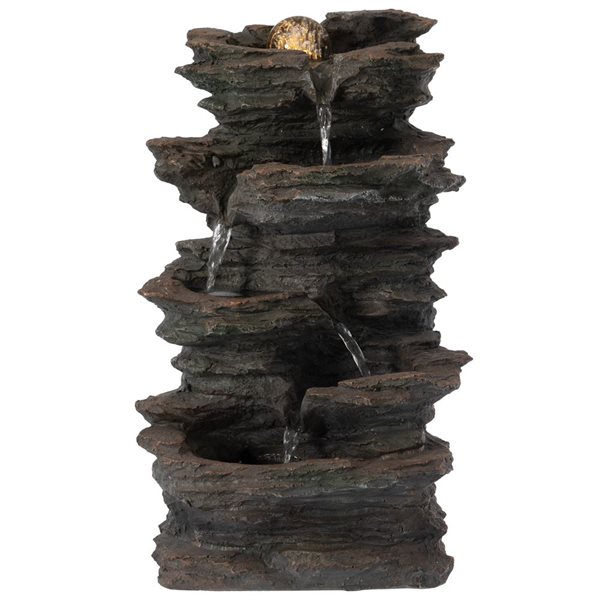 Gardenised Decorative 4-Tier Rock Look Water Fountain with LED Rolling ...