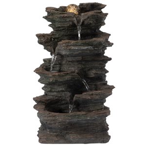 Gardenised Decorative 4-Tier Rock Look Water Fountain with LED Rolling Glow Ball
