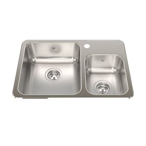 Évier de cuisine Steel Queen de Kindred à 2 cuves encastré monotrou 26,5 L. po x 18,13 po l. x 7 po p., acier inoxydable