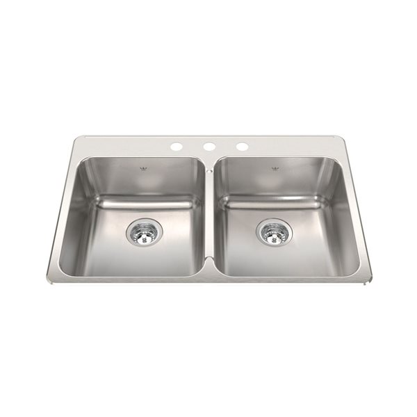 Kindred Steel Queen 33.38-in L x 22-in W x 8-in D Drop-In Double Bowl 3-Hole Stainless Steel Kitchen Sink