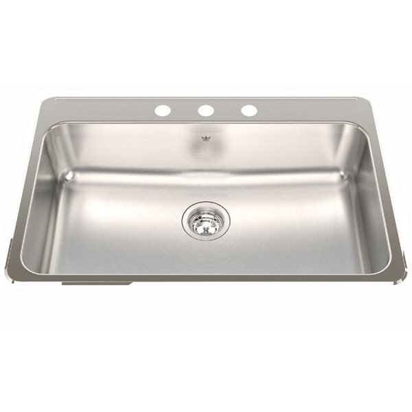 Évier de cuisine Steel Queen de Kindred simple encastré 3 trous 31,25 L. po x 20,5 po l. x 8 po p., acier inoxydable