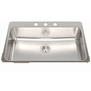 Évier de cuisine Steel Queen de Kindred simple encastré 3 trous 31,25 L. po x 20,5 po l. x 8 po p., acier inoxydable