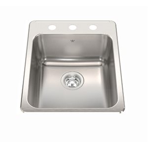 Évier de cuisine Steel Queen de Kindred simple encastré 3 trous, acier inoxydable