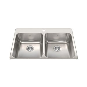 Kindred Steel Queen 33.38-in L x 22-in W x 8-in D Drop-In Double Bowl 1-Hole Stainless Steel Kitchen Sink