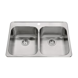 Kindred Steel Queen 31.25-in L x 20.5-in W x 7-in DP Drop In Double Bowl 1-Hole Stainless Steel Kitchen Sink