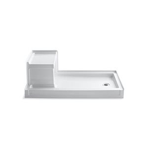 Récepteur de douche Tresham KOHLER à seuil unique 60 x 32 po blanc avec drain à droite