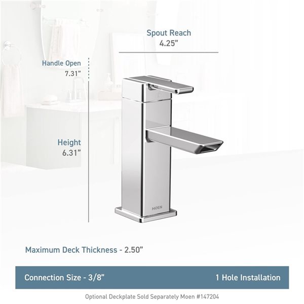 MOEN 90-Degree Chrome Single Handle Single Hole Bathroom Sink Faucet/Tap - Drain and Valve Included