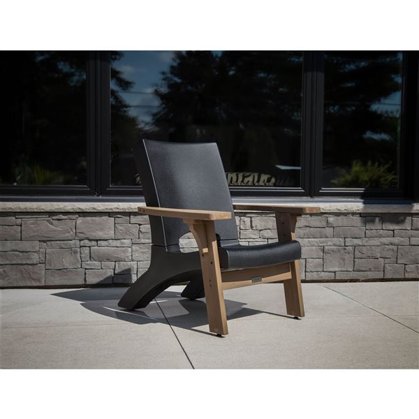 Mayne Mesa 37 L x 33 W x 38-in H Black Polyethylene/Brown Wood Frame Conversation Patio Chair