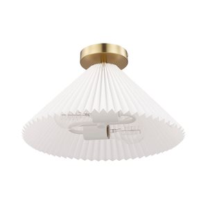 Novogratz x Globe 2-Light Matte Brass Flush Mount Ceiling Light with Off-White Pleated Fabric Shade