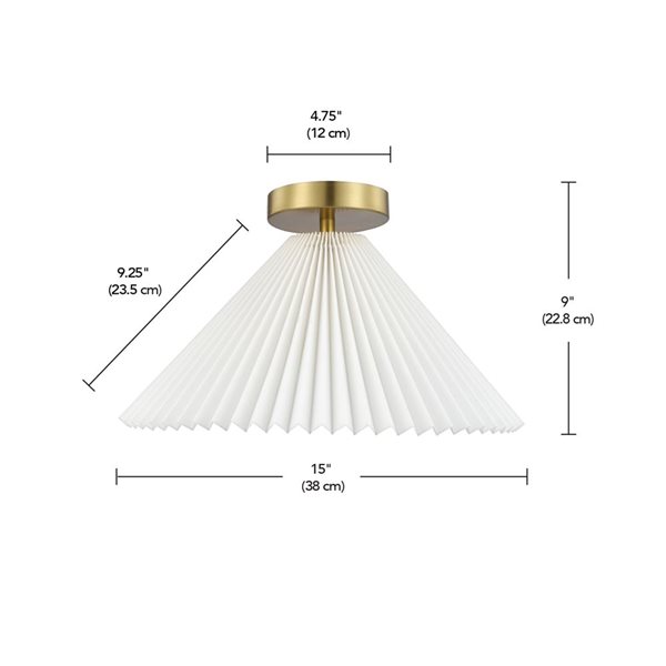 Novogratz x Globe 2-Light Matte Brass Flush Mount Ceiling Light with Off-White Pleated Fabric Shade