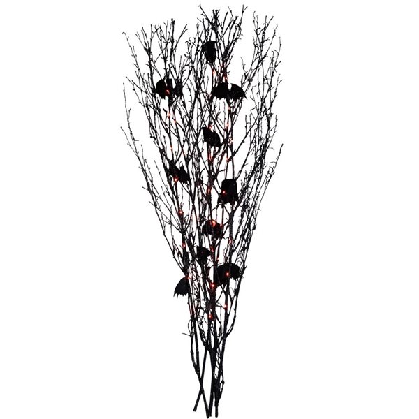 Northlight 4-ft Black Glittered Halloween Branch with Bats and Orange LED Lights