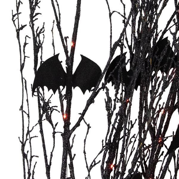 Northlight 4-ft Black Glittered Halloween Branch with Bats and Orange LED Lights