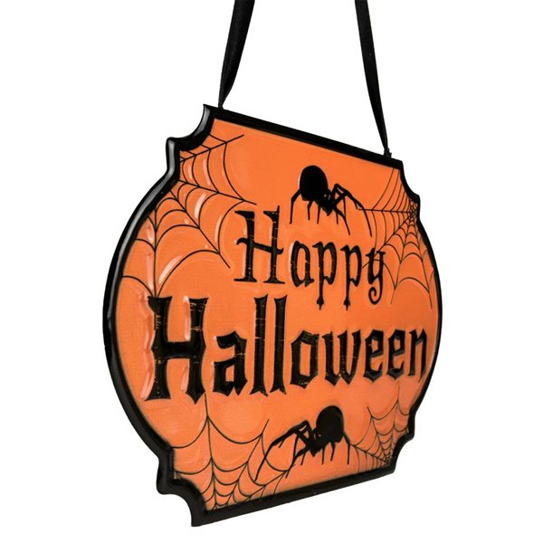 Northlight 10-in Orange and Black Cauldron Pot "Happy Halloween" Metal Wall Sign