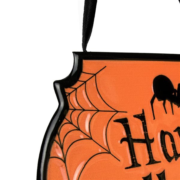 Northlight 10-in Orange and Black Cauldron Pot "Happy Halloween" Metal Wall Sign