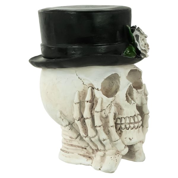 Northlight 9-in Skull with Top Hat and Roses Halloween Decoration