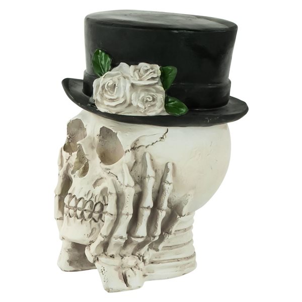 Northlight 9-in Skull with Top Hat and Roses Halloween Decoration